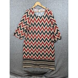 Tacera Women's Shift Dress Chevron Zig Zag 3/4 Sleeve Multicolor Size  2X Office
